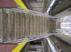 Staircase to the upper level at the SEPTA Broad Street Subway Pattison station (Lower Level). It was open because of an Eagles h