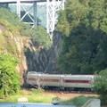 MNCR P32AC-DM 220 and Shoreliner coaches Roger Sherman, Cedar Hill, Noah Webster, and Beacon Falls @ Marble Hill at the rock cut