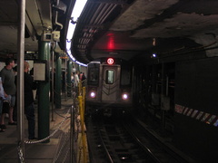 R-142 6766 @ South Ferry (5) [G.O. had only 2 and 5 trains stopping at South Ferry]. Photo taken by Brian Weinberg, 9/11/2005.