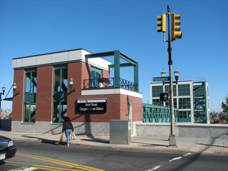 NJT HBLR Ninth Street - Congress Street station at the top of the palisades. Elevator goes down to track level. Photo taken by Brian Weinberg, 10/30/2005. IMG_0910.jpg