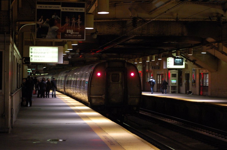 Amtrak Amfleet coach @ Newark Penn Station. Photo taken by Brian Weinberg, 12/18/2005.