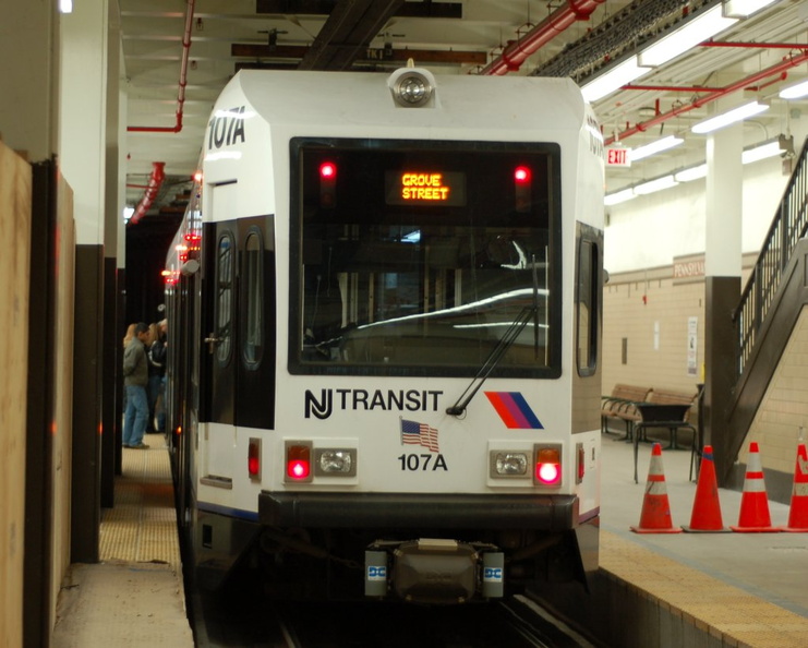 NCS LRV 107A @ Newark Penn Station. There was a delay in service due to a stalled LRV. Photo taken by Brian Weinberg, 12/18/2005. DSC_0614a.jpg