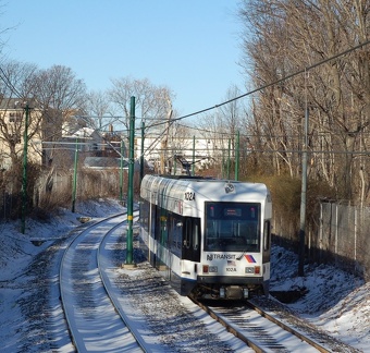 NJT Newark City Subway (NCS) LRV 102A @ Davenport Avenue. Photo taken by Brian Weinberg, 1/15/2006.