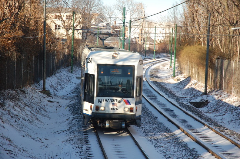 NJT Newark City Subway (NCS) LRV 102A @ Davenport Avenue. Photo taken by Brian Weinberg, 1/15/2006.