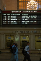 New Haven Line Departure Board @ Grand Central Terminal showing the special US OPEN trains to Mamaroneck. Photo taken by Brian W