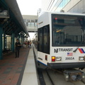 NJ Transit HBLR LRV 2002A @ Pavonia-Newport. Note that this train is on the "BAYONNE FLYER" run. Photo taken by Brian