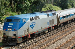 Amtrak P32AC-DM 708 @ Riverdale (Train 291, Ethan Allen Express). Photo taken by Brian Weinberg, 7/9/2006.