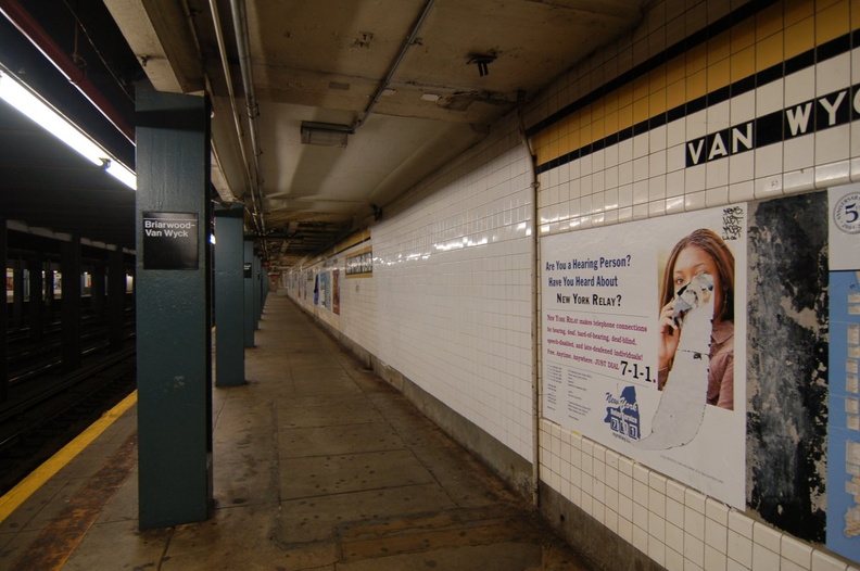 Briarwood - Van Wyck Blvd (E/F) - evidence of a removed staircase up to the mezzanine - middle of the Manhattan-bound platform. Photo taken by Brian Weinberg, 7/16/2006. DSC_4602.jpg