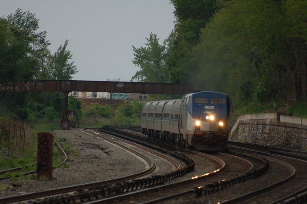 Amtrak P32AC-DM 704 @ Riverdale (Empire Service train #242). Photo taken by Brian Weinberg, 5/20/2007.