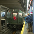 R-1 100 @ Lower East Side - 2 Av (V). Note: this is a museum train operating in revenue service during the holiday season. Photo