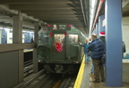 R-1 100 @ Lower East Side - 2 Av (V). Note: this is a museum train operating in revenue service during the holiday season. Photo