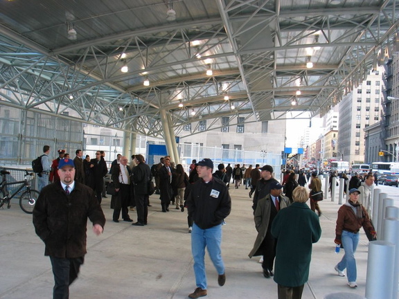 Commuters and tourists exiting PATH's new WTC station on the first weekday of operation. My camera's clock was off by an hour. T