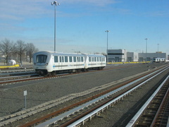 AirTrain JFK Yard on the Howard Beach leg. Photo taken by Brian Weinberg, 1/11/2004.