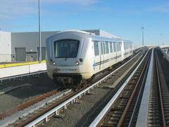 AirTrain JFK Yard on the Howard Beach leg. Photo taken by Brian Weinberg, 1/11/2004.