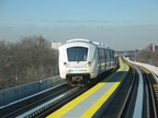 AirTrain high-speed meet on the Jamaica leg. Photo taken by Brian Weinberg, 1/11/2004.