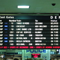Departure board at Penn Station. Note the delayed trains. Photo taken by Brian Weinberg, 1/11/2004.