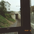 View of bridge from railfan window (68k)