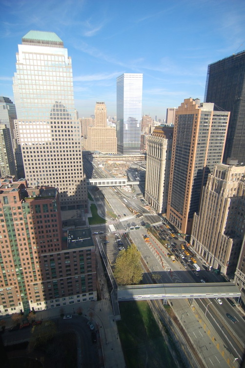 WFC, Route 9A / West Street, and the WTC site, looking north. Photo taken by Brian Weinberg, 12/3/2006.