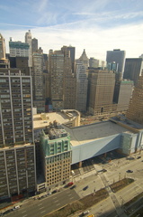 Route 9A / West Street and the Brooklyn Battery Tunnel parking garage. Photo taken by Brian Weinberg, 12/3/2006.