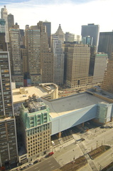 Route 9A / West Street and the Brooklyn Battery Tunnel parking garage. Photo taken by Brian Weinberg, 12/3/2006.