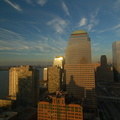 WFC, Route 9A / West Street, and the WTC site, in the sweet light, through a dirty window. Photo taken by Brian Weinberg, 12/3/2