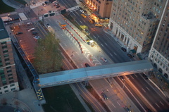 Rector Street bridge and Route 9A / West Street. Photo taken by Brian Weinberg, 12/3/2006.