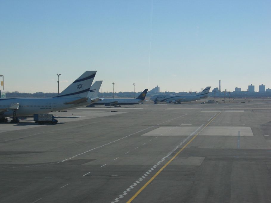 EL AL Boeing 747-400 4X-ELA and another one away from the terminal @ Terminal 4 (JFK). Photo taken by Brian Weinberg, 1/11/2004.